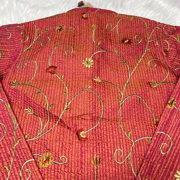 SAM HILU'S CLASSICS REVERSIBLE QUILTED JACKET FLORAL METALLIC PINK / BLACK - Picture 5 of 9